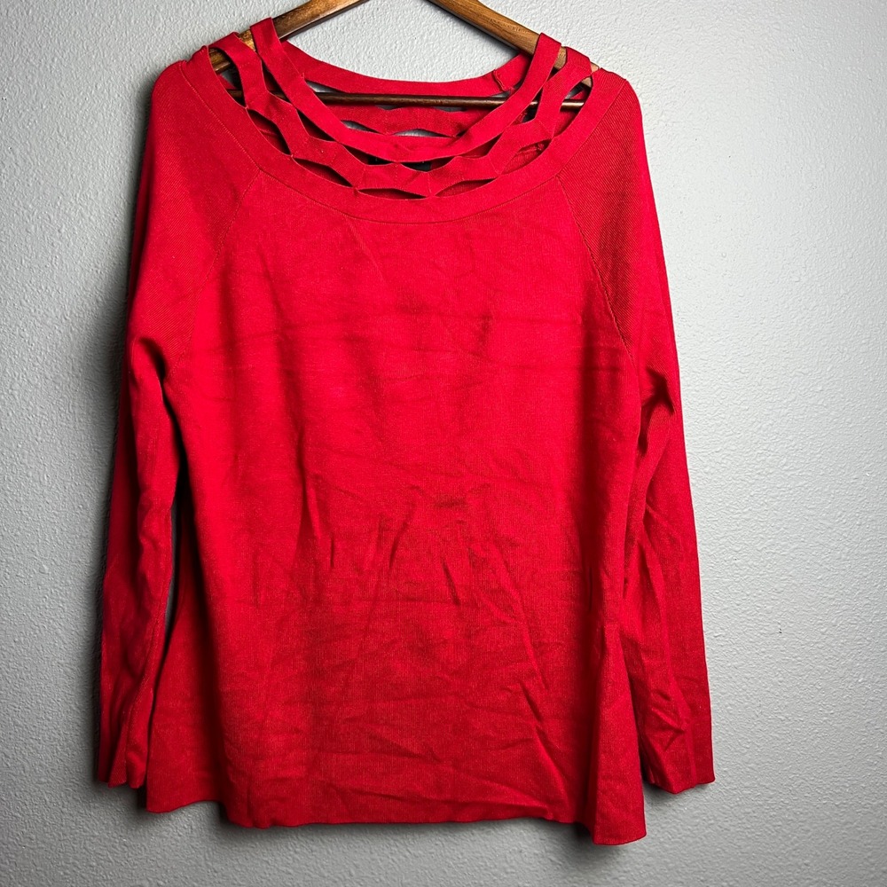 Lane Bryant Red Knit Sweater Plus Size 18/20 Cutout‎ Boat Neckline Long Sleeve